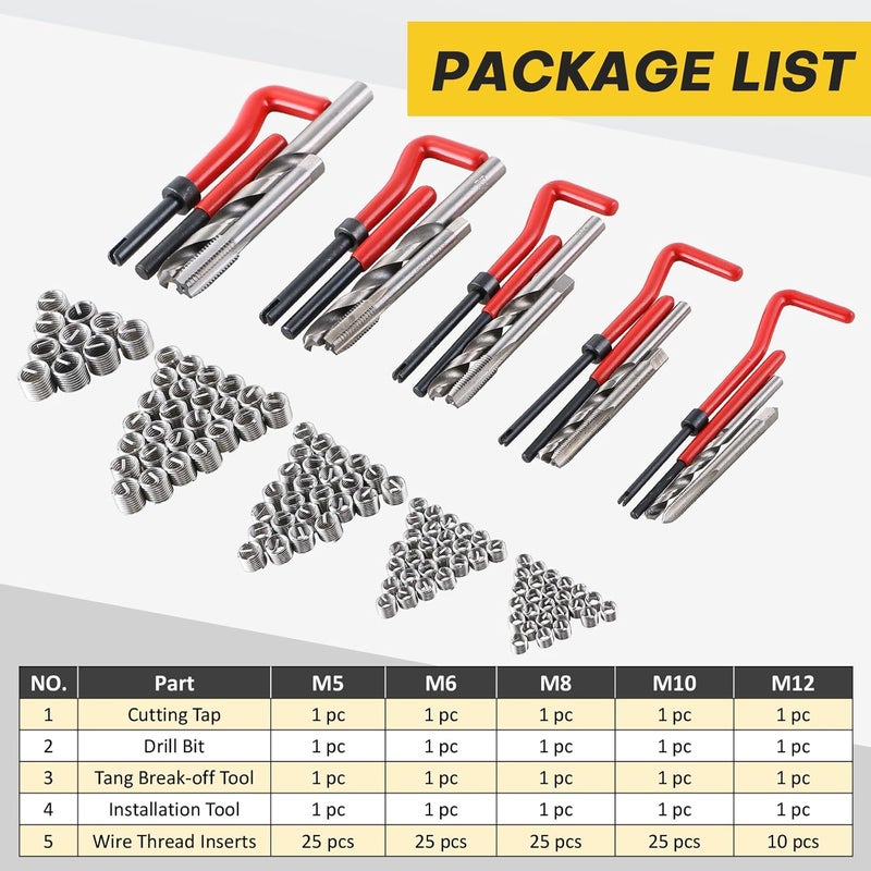 Acymner 131PCS Metric Thread Repair Kit | HSS Drill Helicoil Set for M5 M6 M8 M10 M12 | Premium Automotive Engine Repair Tools - Image 2